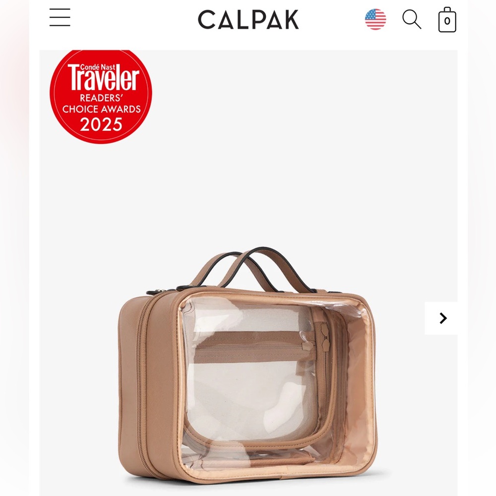 NWT Calpak Medium Clear Cosmetic Case in Caramel
